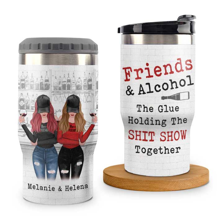 Accepeer Personalized Can Cooler – “Friends & Alcohol” Custom Gift for Bestie, Fun Drinkware