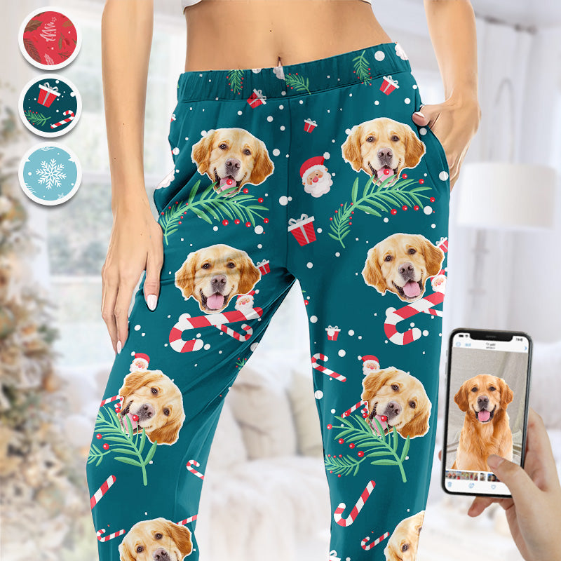 Accepeer Custom Photo Happy Pawlidays - Dog & Cat Personalized Face Pajama Pants - Christmas Gift for Pet Owners