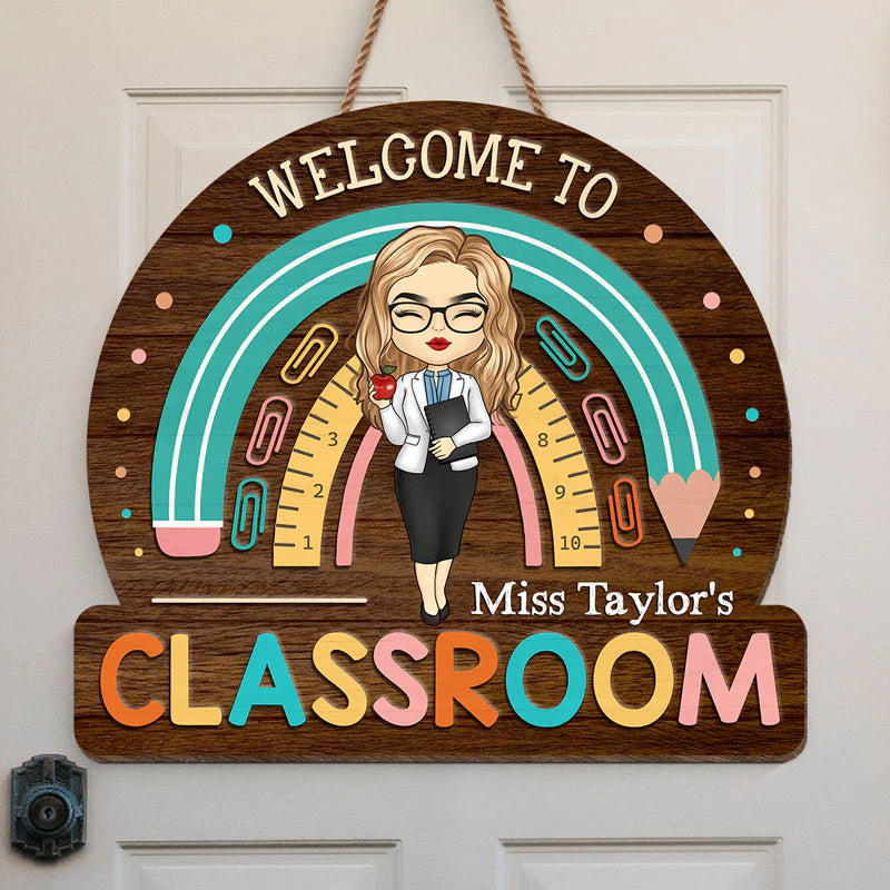 Accepeer Custom Teacher Sign | Welcome to Our Classroom - Personalized Wood Door Decor