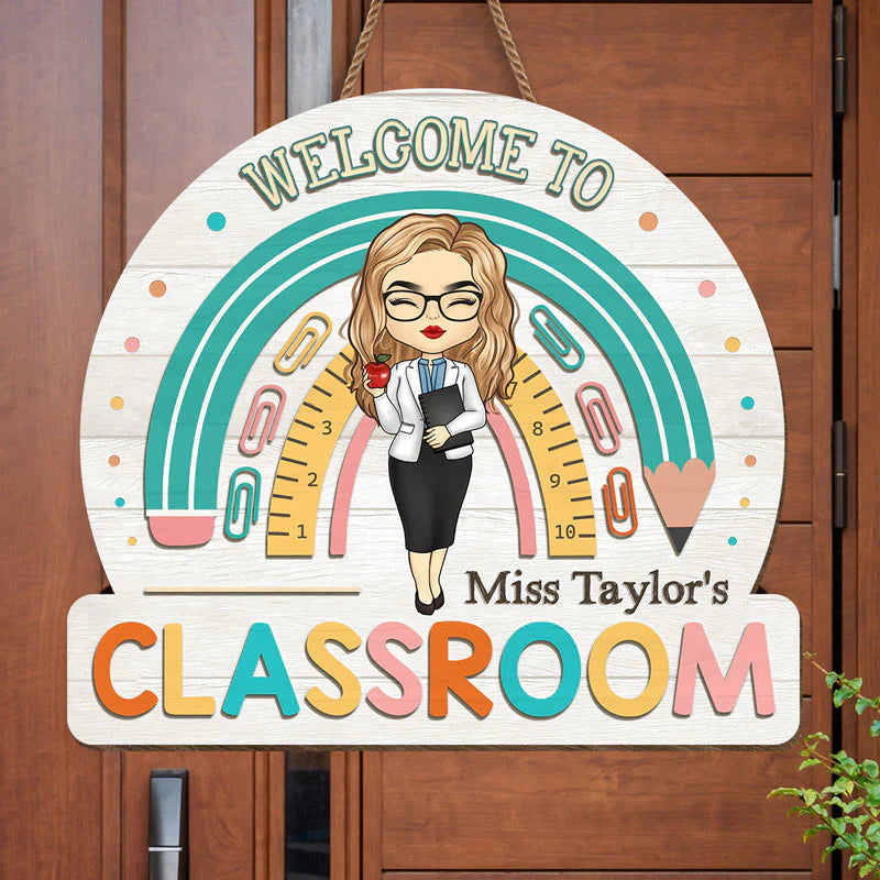 Accepeer Custom Teacher Sign | Welcome to Our Classroom - Personalized Wood Door Decor