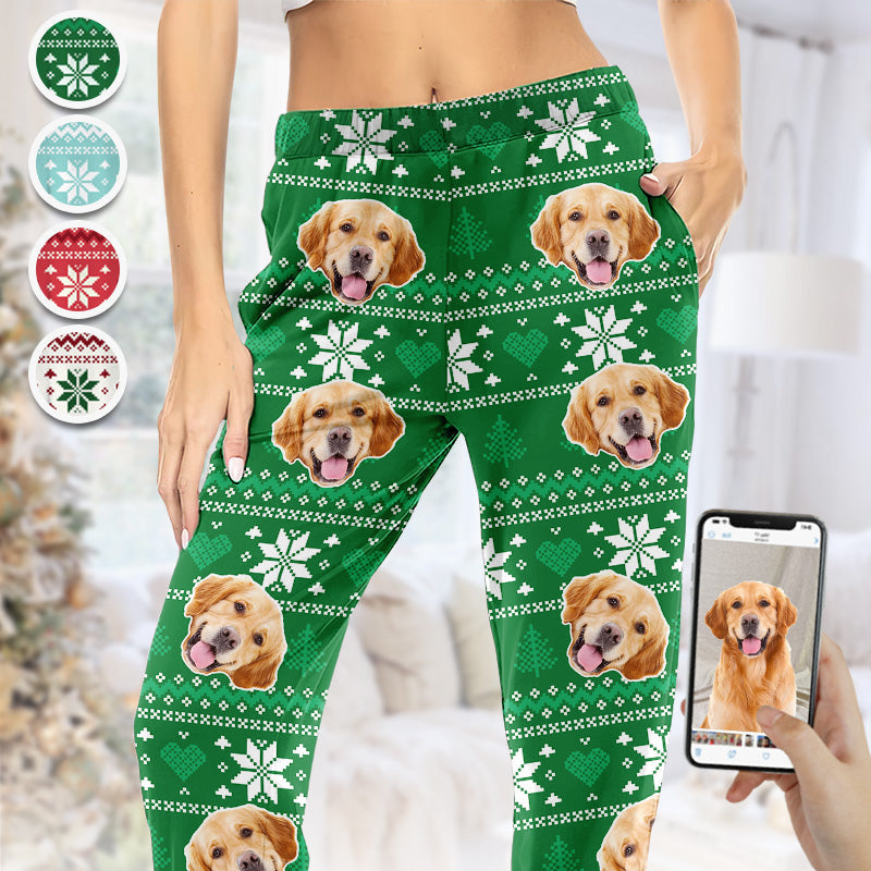 Accepeer Custom Photo Christmas Pajama Pants - Personalized Pet Face "Is Coming To Town" Design - Unique Holiday Gift for Pet Owners
