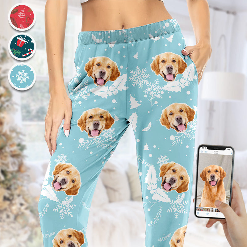 Accepeer Custom Photo Happy Pawlidays - Dog & Cat Personalized Face Pajama Pants - Christmas Gift for Pet Owners