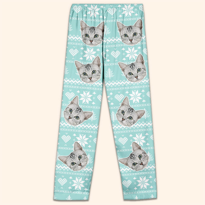 Accepeer Custom Photo Christmas Pajama Pants - Personalized Pet Face "Is Coming To Town" Design - Unique Holiday Gift for Pet Owners